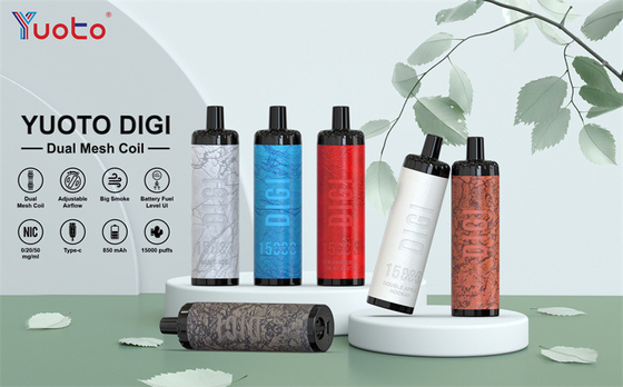SS304 Pctg Material Yuoto sekali pakai Vape Yuoto Digi 15000 Puffs Isi ulang