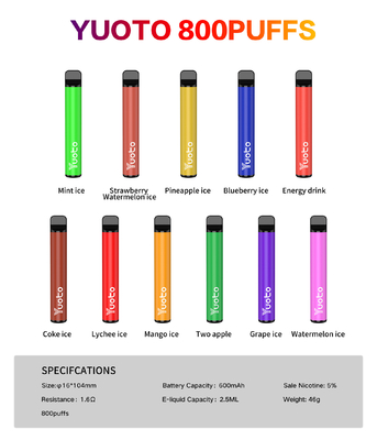 Yuoto 800 Puffs Vape Dengan 11 Rasa Origal Area Kapasitas Jus 2.5 ML