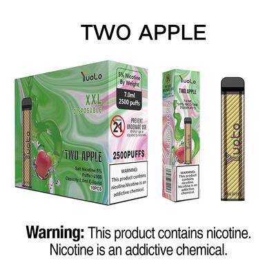 Yuoto Longest Lasting Disposable E Cig XXL 2500 Puffs Jus Apel Ganda 50mg 7ml