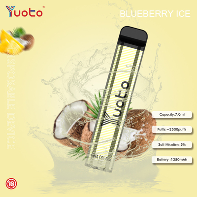 Yuoto 23 Flavours 7.0ML 2500 Puff Vape Sekali Pakai Baterai 1200MAh 5% Nikotin