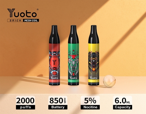 Asli Yuoto 2000 Puff Vape Sekali Pakai Vape Mesh Coil 6 Ml Jus E 850 MAh Rokok Elektrik Vape Pen
