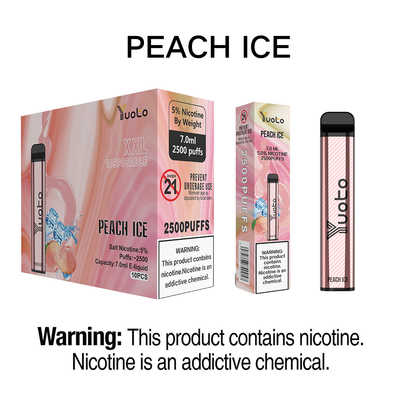 Peach ice 2500 Puff Pena Vape Sekali Pakai Yuoto XXL 7ml Ejuice 1200mAh Baterai untuk Turky
