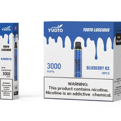 Jenis Baru Rokok Elektronik Yuoto Vape 3000 Puffs Blueberry 1350mAh Baterai 8ml E Juice