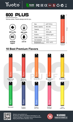 Pod Vape Tpd 5 Warna yang Dapat Diganti, Perangkat Mod Cartridge Live 600 Puffs