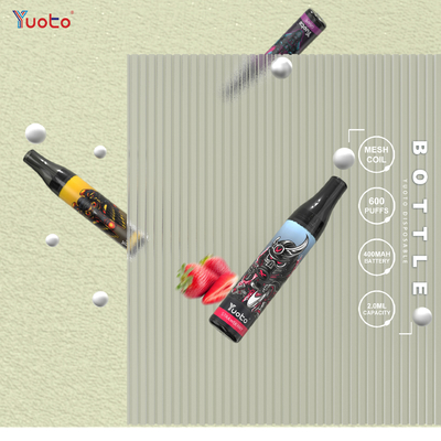 600 Puffs Vape Bottle 2% Nic 2ml 400mAh Mesh Coil Vape Disposable Fruit Flavour Ecigarette