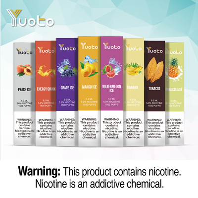16 Rasa 1500 Puffs Vape 5.0ml Pre Fill E Juice Pre Charge Merk Yuoto