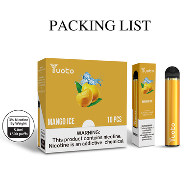 Nikotin 5% pena vape sekali pakai Grosir Rokok E YUOTO 1500 puff 6ml Penjualan panas di Timur Tengah 2% 5% Baru