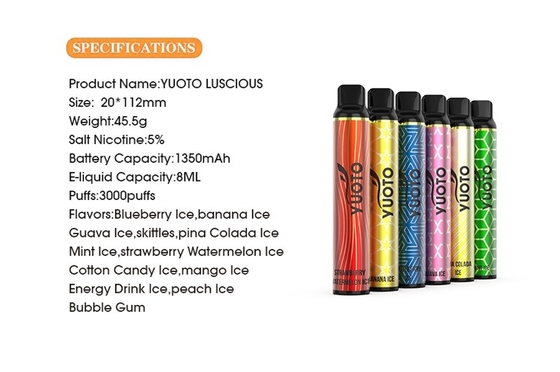3000 Puff Yuoto Lezat Sekali Pakai Ecig 5% Nikotin 1350mah Es Semangka