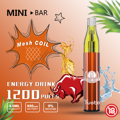 Yuoto MiniBar 1200 Puff Disposable Vape 15flavor E-Juice 4.0ml Baterai 650mAh